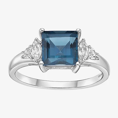 Womens Genuine Blue Topaz Sterling Silver Cocktail Ring
