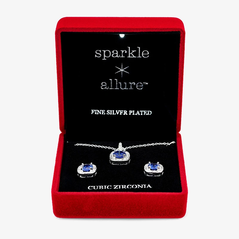 Sparkle Allure Light Up Box Womens Blue Cubic Zirconia Pure Silver Over Brass Cushion 3-pc. Jewelry Set
