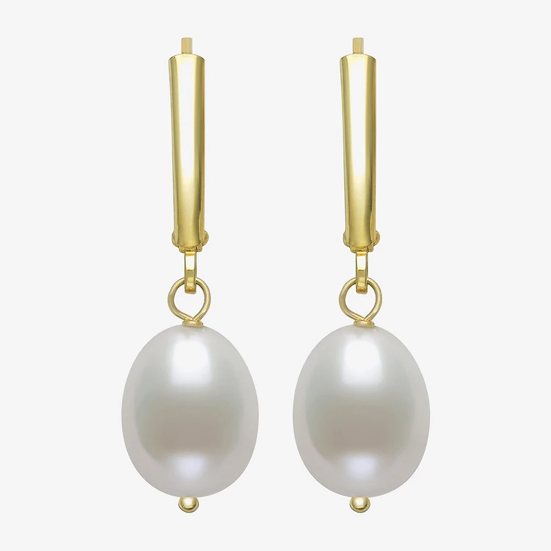 Womens White Cultured Freshwater Pearl 14K Gold Over Silver Drop Earrings