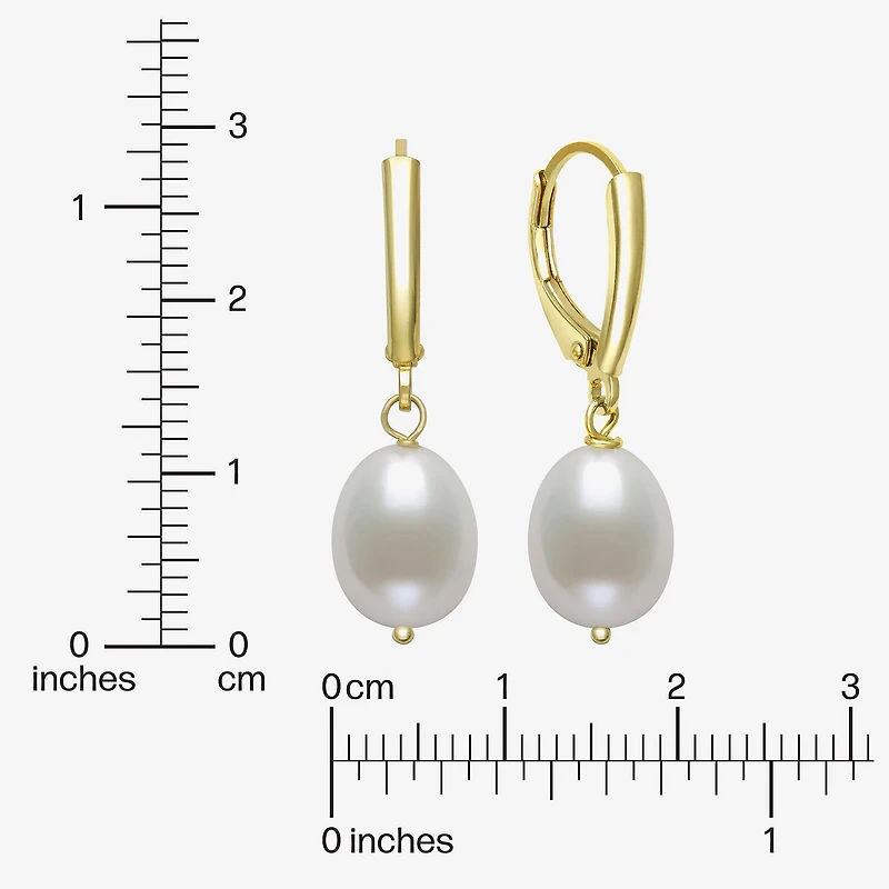 Womens White Cultured Freshwater Pearl 14K Gold Over Silver Drop Earrings
