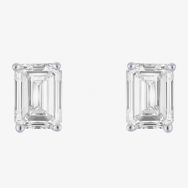 ( E-F/Si1-Si2 ) 1 CT. T.W. Lab-Grown Diamond 10K Gold 5.9mm Emerald Stud Earrings