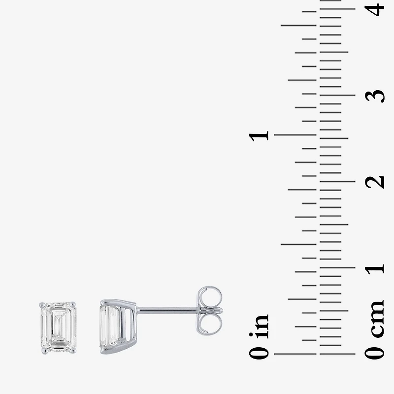 ( E-F/Si1-Si2 ) 1 CT. T.W. Lab-Grown Diamond 10K Gold 5.9mm Emerald Stud Earrings