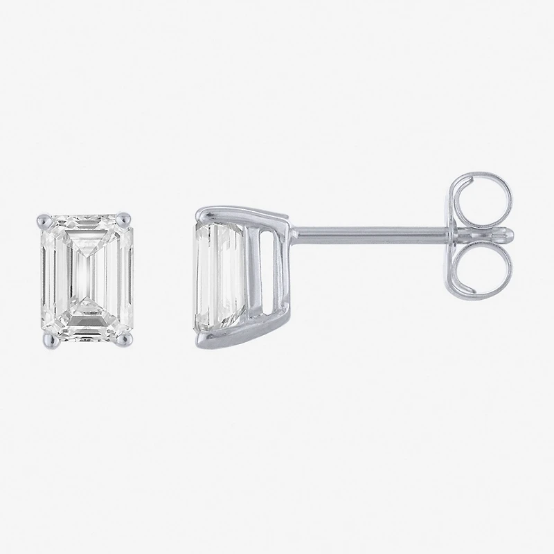 ( E-F/Si1-Si2 ) 1 CT. T.W. Lab-Grown Diamond 10K Gold 5.9mm Emerald Stud Earrings