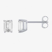 ( E-F/Si1-Si2 ) 1 CT. T.W. Lab-Grown Diamond 10K Gold 5.9mm Emerald Stud Earrings