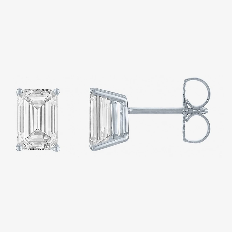 ( Ef/Si1-Si2 ) 2 CT. T.W. Lab-Grown Diamond 14K Gold 7.3mm Emerald Stud Earrings