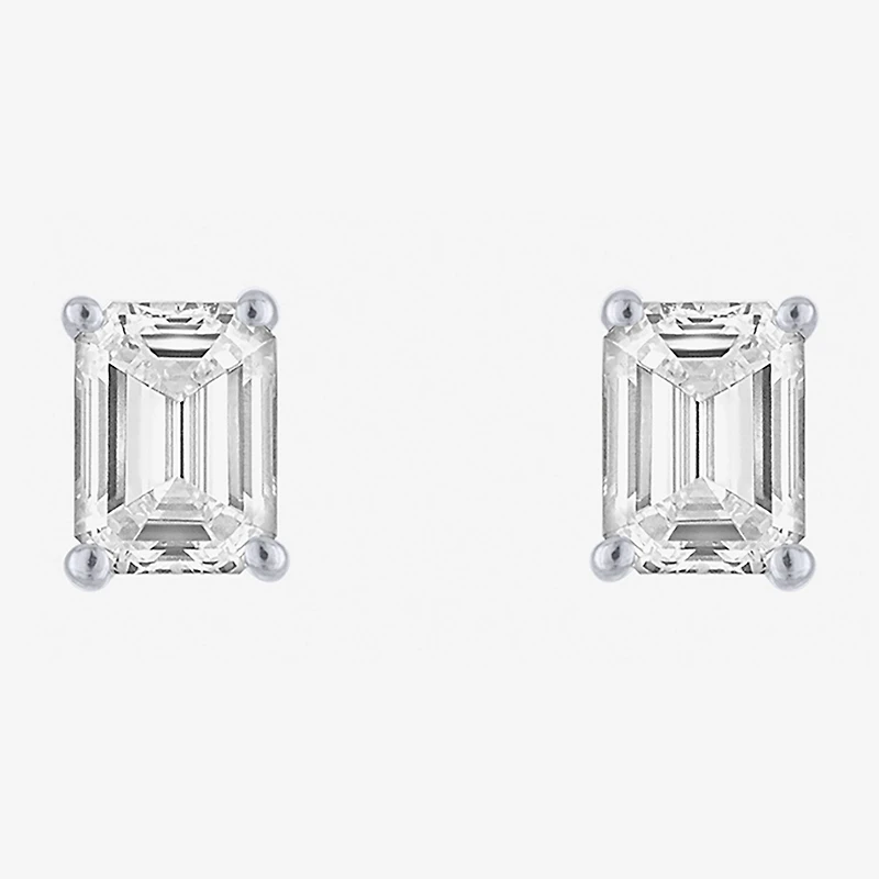 ( E-F/Si1-Si2 ) 1/2 CT. T.W. Lab-Grown Diamond 10K Gold 4.4mm Emerald Stud Earrings
