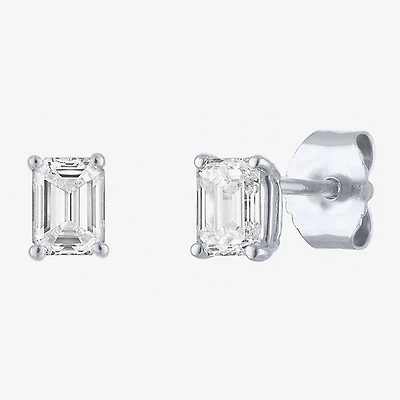 ( E-F/Si1-Si2 ) 1/2 CT. T.W. Lab-Grown Diamond 10K Gold 4.4mm Emerald Stud Earrings