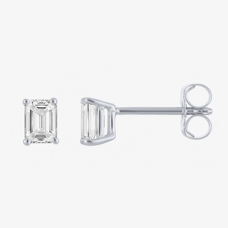 ( E-F/Si1-Si2 ) 1/2 CT. T.W. Lab-Grown Diamond 10K Gold 4.4mm Emerald Stud Earrings