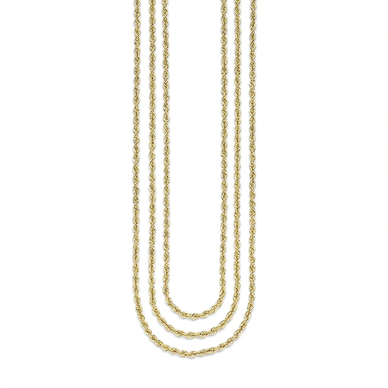 10K Gold 18 - 24 Inch Hollow Rope Chain Necklace