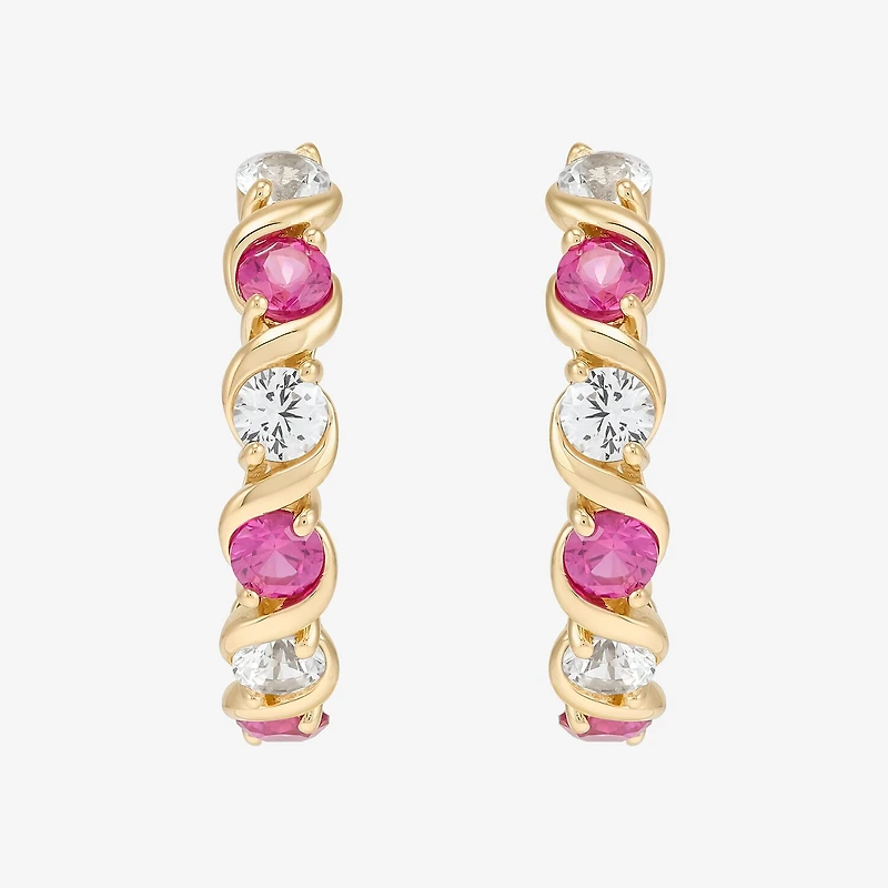 Womens Lab Created Red Ruby 14K Gold Over Silver 18.3mm Hoop Earrings