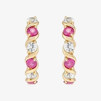 Womens Lab Created Red Ruby 14K Gold Over Silver 18.3mm Hoop Earrings