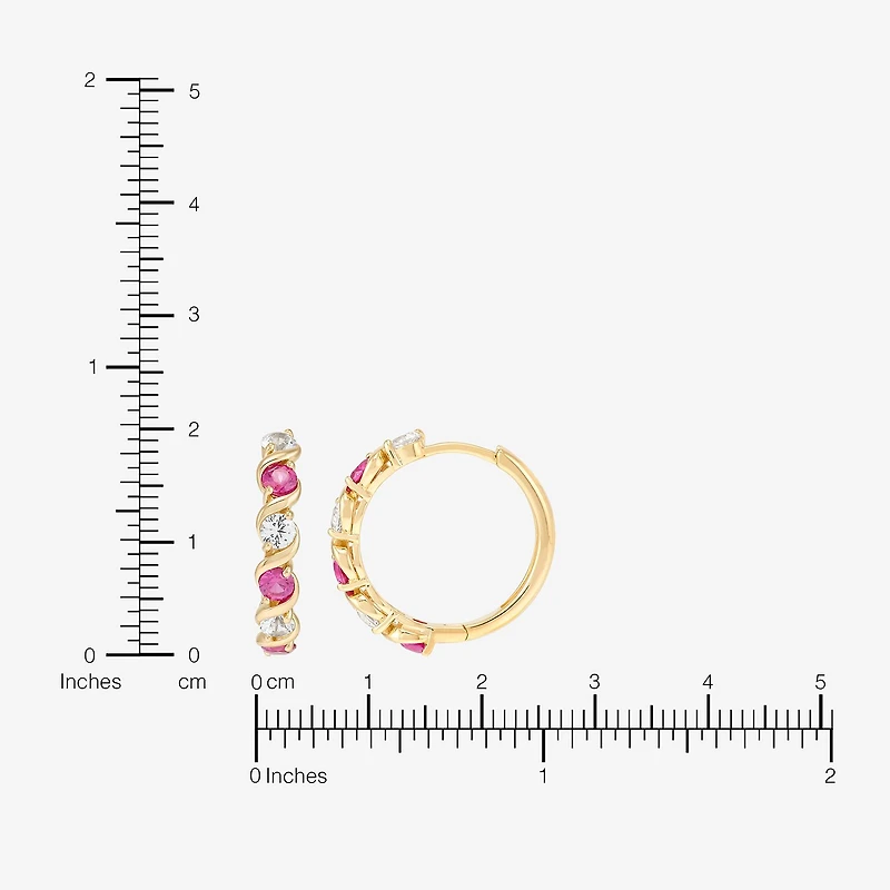 Womens Lab Created Red Ruby 14K Gold Over Silver 18.3mm Hoop Earrings