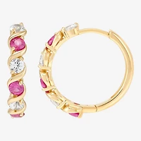 Womens Lab Created Red Ruby 14K Gold Over Silver 18.3mm Hoop Earrings