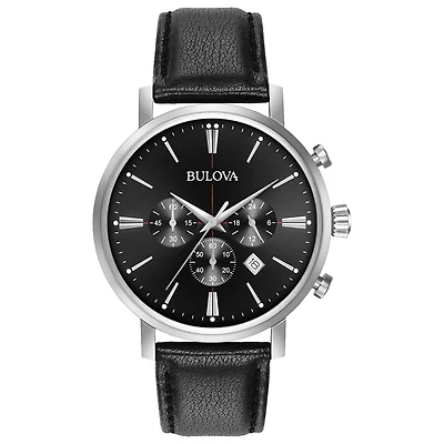 Bulova Mens Chronograph Black Leather Strap Watch 96b262