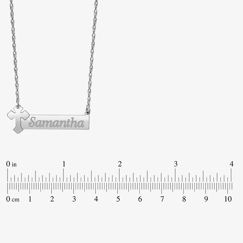 Personalized Womens Sterling Silver Cross Bar Name Pendant Necklace