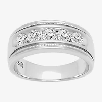 Mens 9M 1 CT. Lab Created White Moissanite Sterling Silver Round Wedding Band