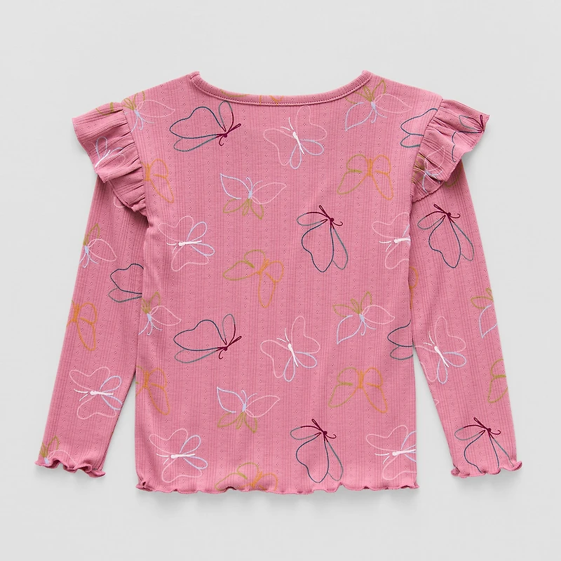 Okie Dokie Toddler & Little Girls Round Neck Long Sleeve Regular Fit Graphic T-Shirt