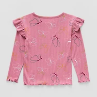Okie Dokie Toddler & Little Girls Round Neck Long Sleeve Regular Fit Graphic T-Shirt