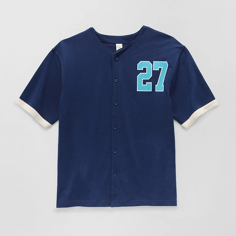 Thereabouts Jersey Little & Big Kid Boys Crew Neck Short Sleeve Regular Fit Button-Down Shirt
