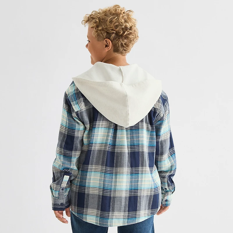 Thereabouts Little & Big Kid Boys Hooded Long Sleeve Cuffed Regular Fit Button-Down Shirt