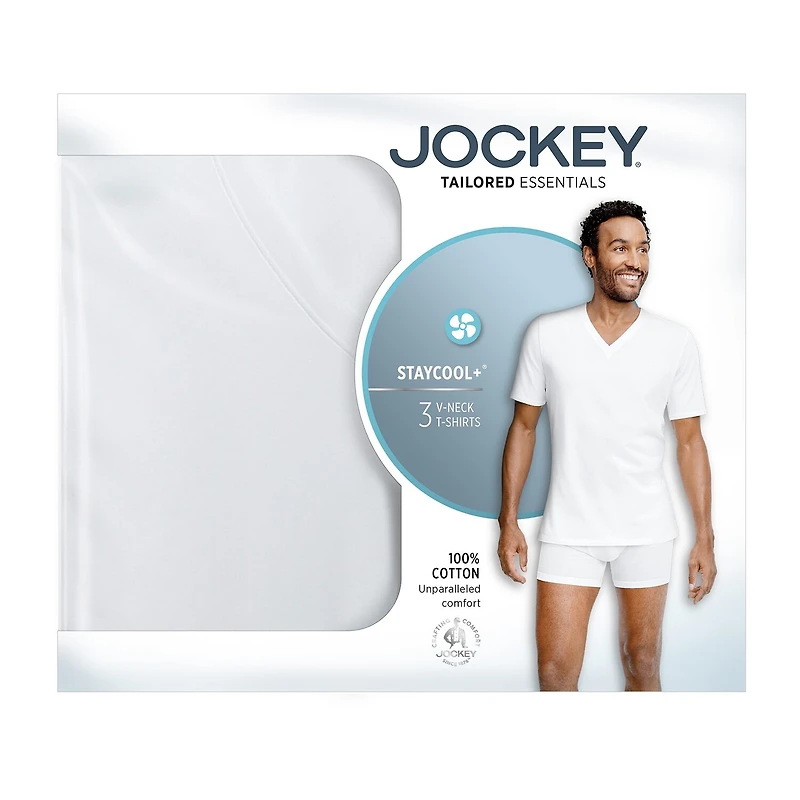 Jockey Tailored Essentials Mens 3 Pack Short Sleeve V Neck T-Shirt