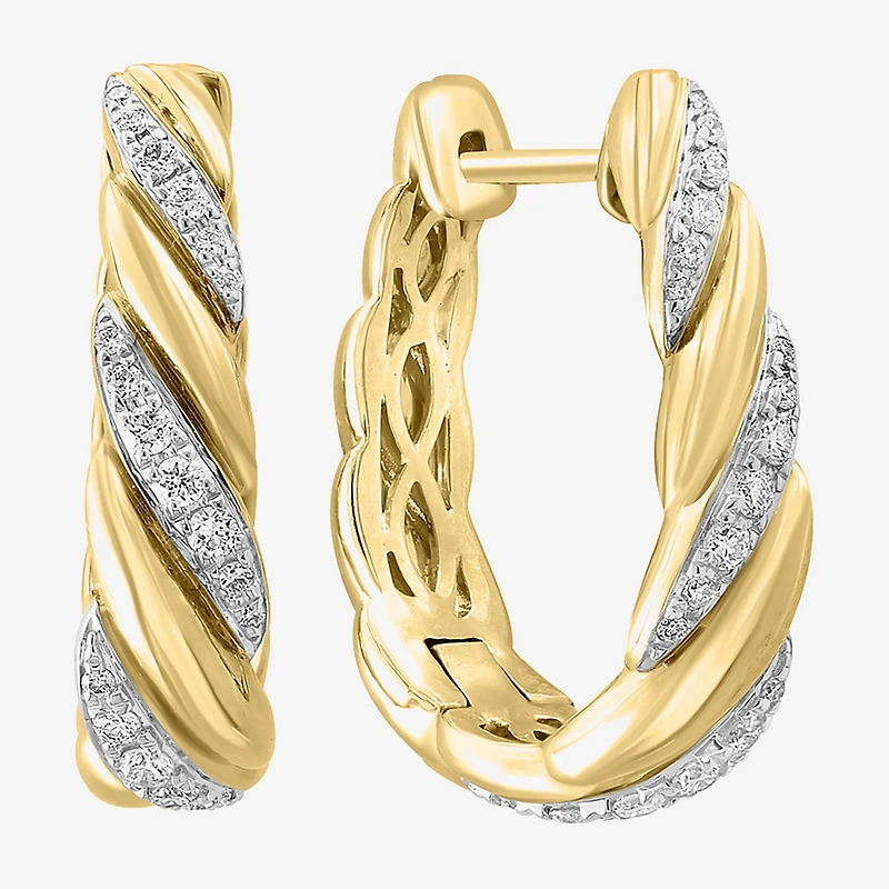 Effy Final Call Limited Quantities! Womens 1/2 CT. T.W. Natural White Diamond 14K Gold 22.1mm Hoop Earrings