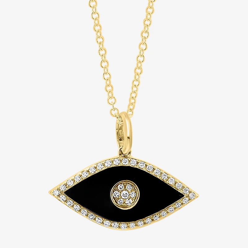 Effy Final Call Limited Quantities! Womens 1/8 CT. T.W. Genuine Black Onyx 14K Gold Evil Eye 16 Inch Pendant Necklace