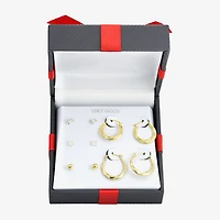 Womens Cubic Zirconia 10K Gold Round Square 5 Pair Earring Set