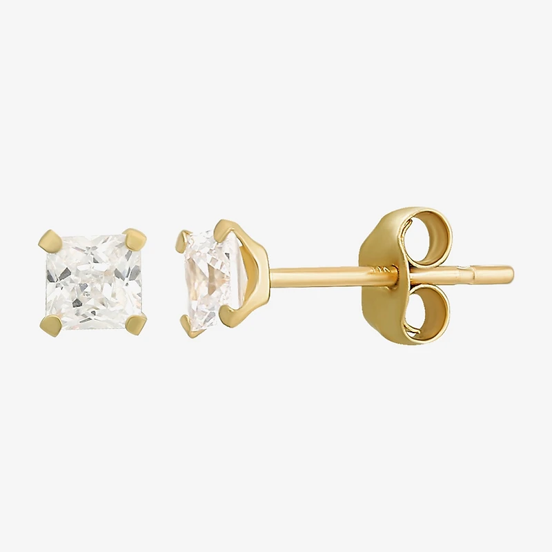 Womens Cubic Zirconia 10K Gold Round Square 5 Pair Earring Set