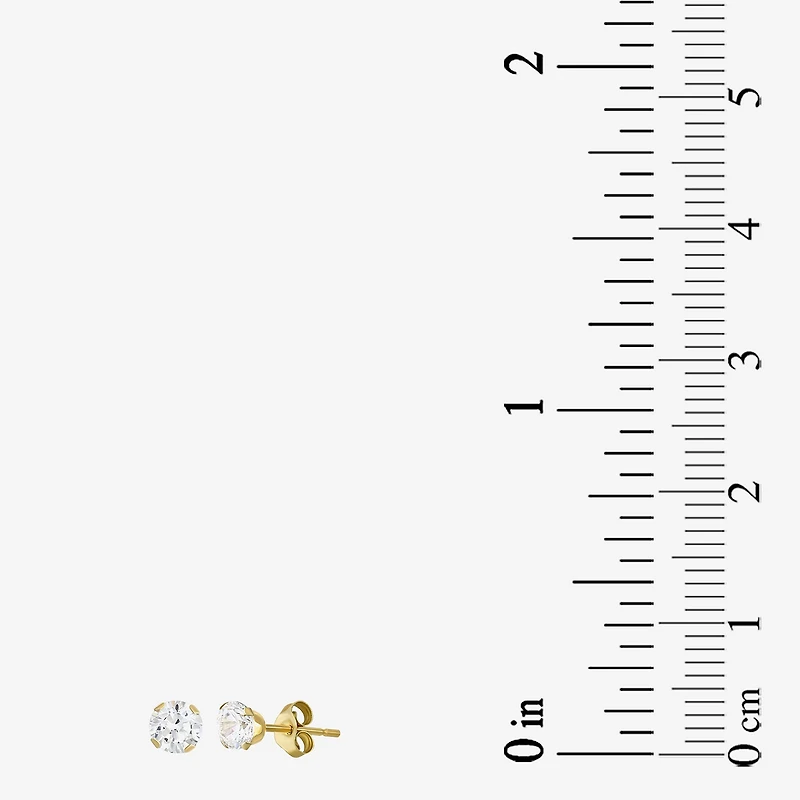 Womens Cubic Zirconia 10K Gold Round Square 5 Pair Earring Set