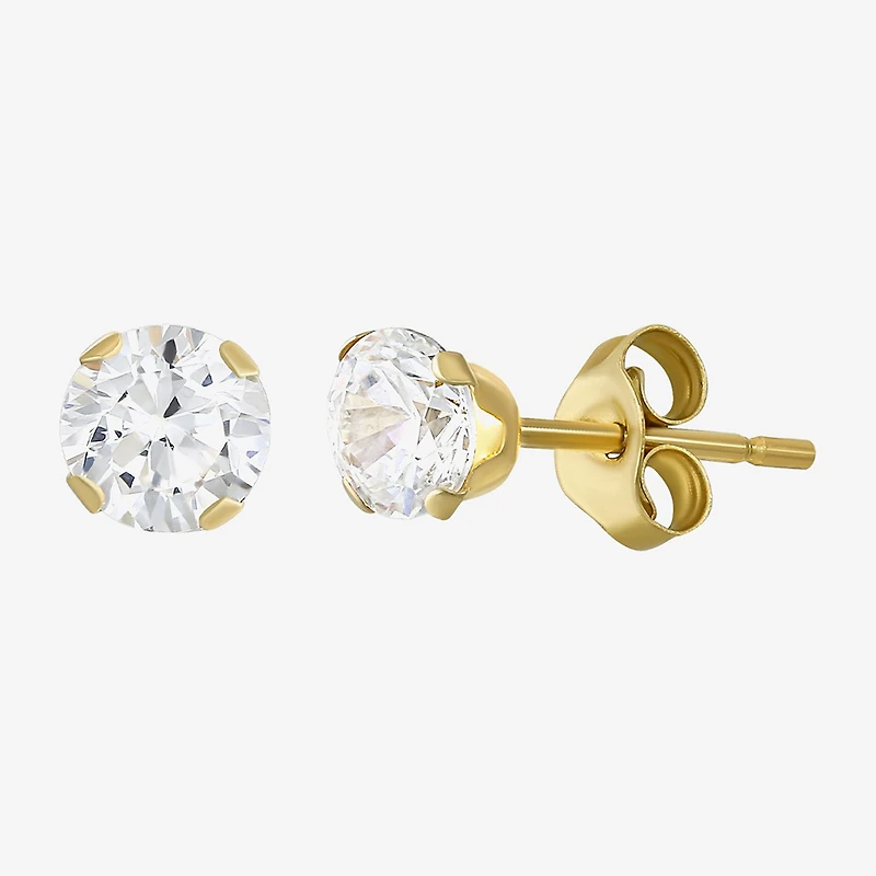 Womens Cubic Zirconia 10K Gold Round Square 5 Pair Earring Set