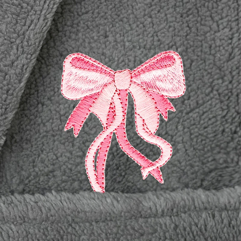 Linum Home Textiles Plush Bow Girls Long Sleeve Length Robe