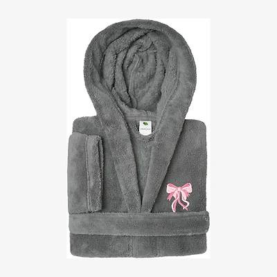 Linum Home Textiles Plush Bow Girls Long Sleeve Length Robe