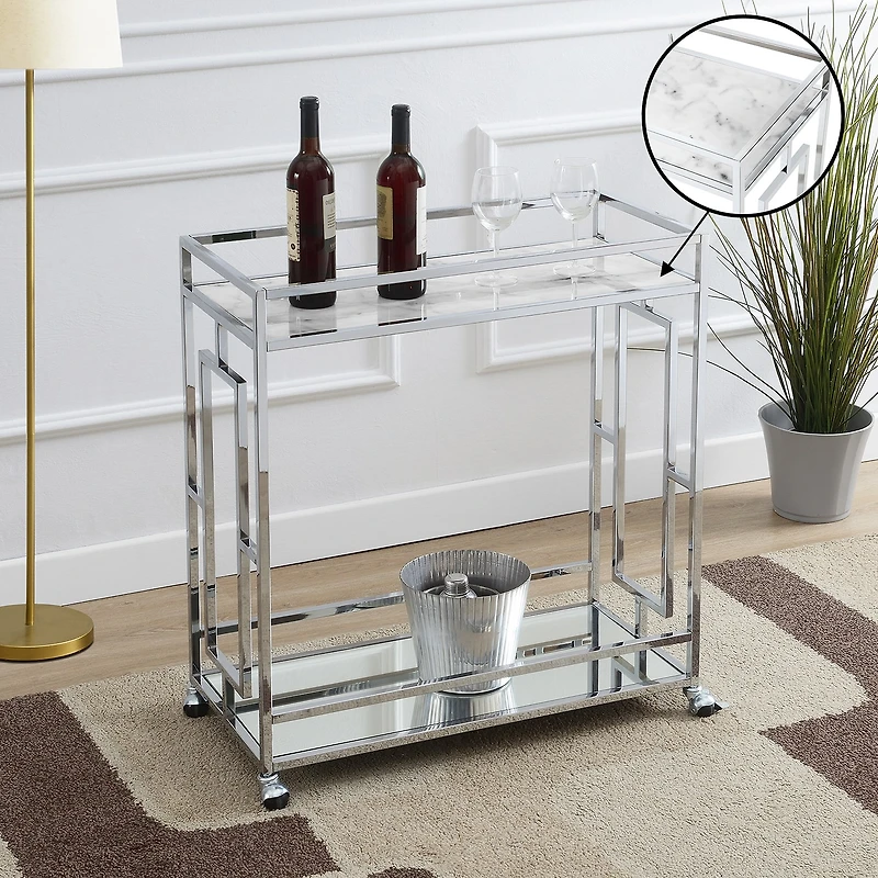 Convenience Concepts Town Square Faux Marble-Top Kitchen Cart