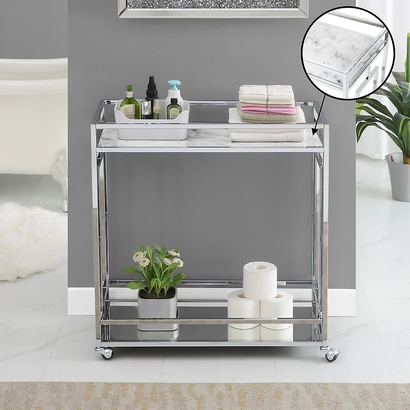 Convenience Concepts Town Square Faux Marble-Top Kitchen Cart