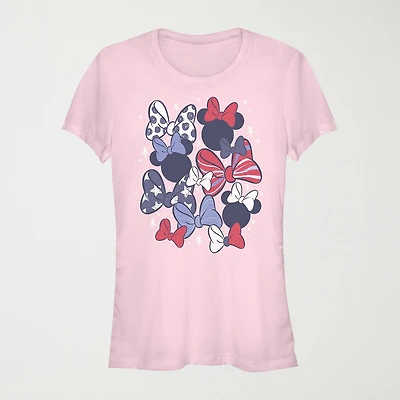 Red White And Bow Womens Juniors Crew Neck Short Sleeve Regular Fit Minions Graphic T-Shirt