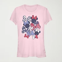 Red White And Bow Womens Juniors Crew Neck Short Sleeve Regular Fit Minions Graphic T-Shirt