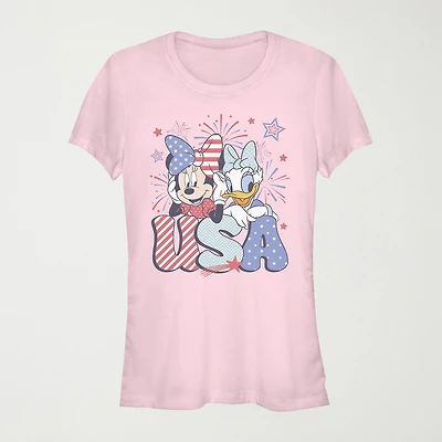 Usa Celebration Womens Juniors Crew Neck Short Sleeve Regular Fit Mickey Mouse Graphic T-Shirt