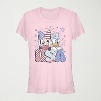 Usa Celebration Womens Juniors Crew Neck Short Sleeve Regular Fit Mickey Mouse Graphic T-Shirt