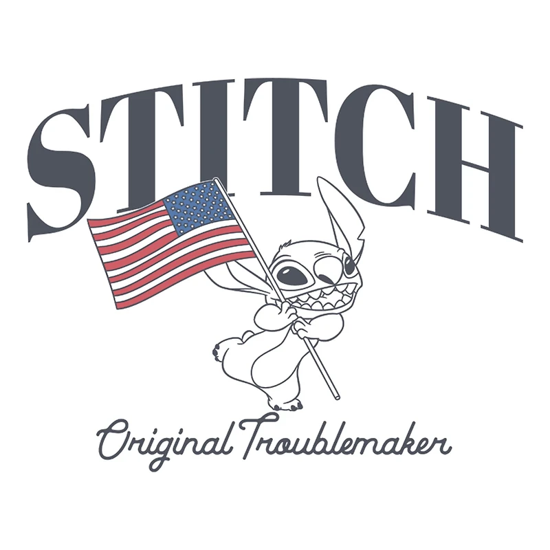 Stitch Flag Womens Juniors Crew Neck Short Sleeve Regular Fit Lilo & Stitch Graphic T-Shirt