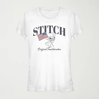 Stitch Flag Womens Juniors Crew Neck Short Sleeve Regular Fit Lilo & Stitch Graphic T-Shirt