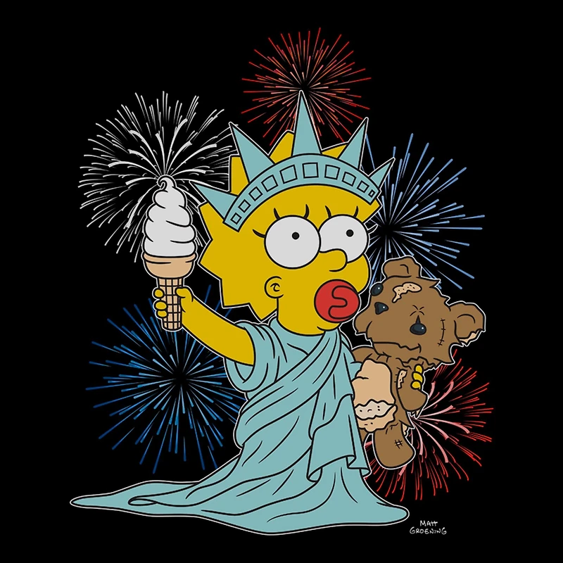 Fireworks Maggie Womens Juniors Crew Neck Short Sleeve Regular Fit The Simpsons Graphic T-Shirt