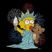 Fireworks Maggie Womens Juniors Crew Neck Short Sleeve Regular Fit The Simpsons Graphic T-Shirt