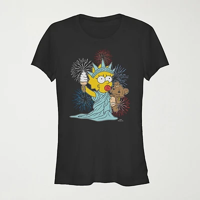 Fireworks Maggie Womens Juniors Crew Neck Short Sleeve Regular Fit The Simpsons Graphic T-Shirt