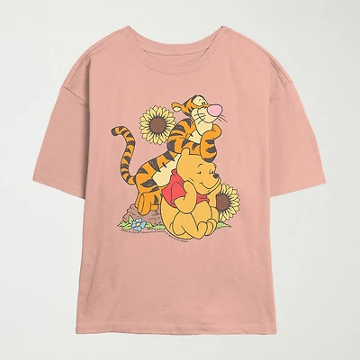 Toger Womens Juniors Crew Neck Short Sleeve Slim Fit Winnie The Pooh Graphic T-Shirt