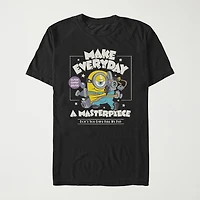 Make Everyday A Masterpiece Womens Juniors Crew Neck Short Sleeve Regular Fit Minions Graphic T-Shirt