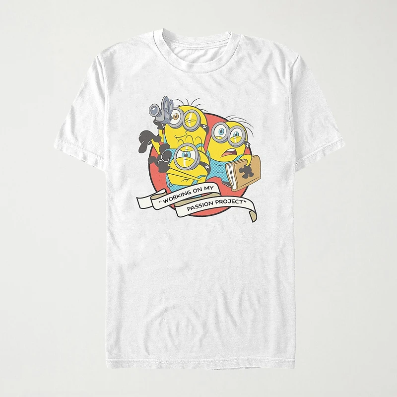 Working On My Passio Womens Juniors Crew Neck Short Sleeve Regular Fit Minions Graphic T-Shirt