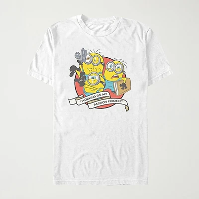 Working On My Passio Womens Juniors Crew Neck Short Sleeve Regular Fit Minions Graphic T-Shirt