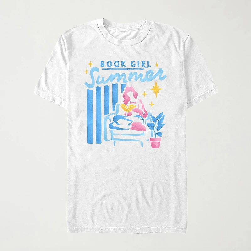 Book Girl Summer Womens Juniors Crew Neck Short Sleeve Regular Fit Graphic T-Shirt