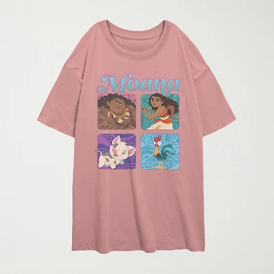 Box Up Chars Womens Juniors Crew Neck Short Sleeve Oversized Moana Graphic T-Shirt